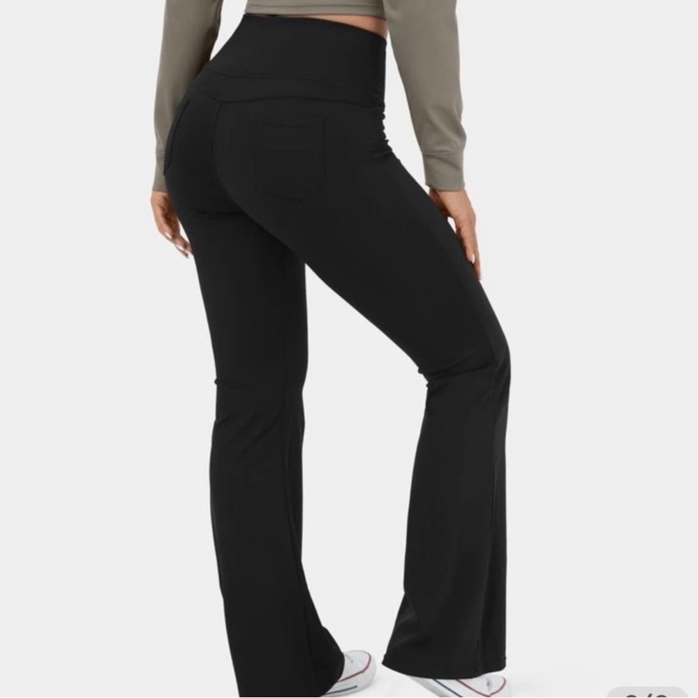 Halara High Waisted Flared Hem Yoga Leggings Back Pockets